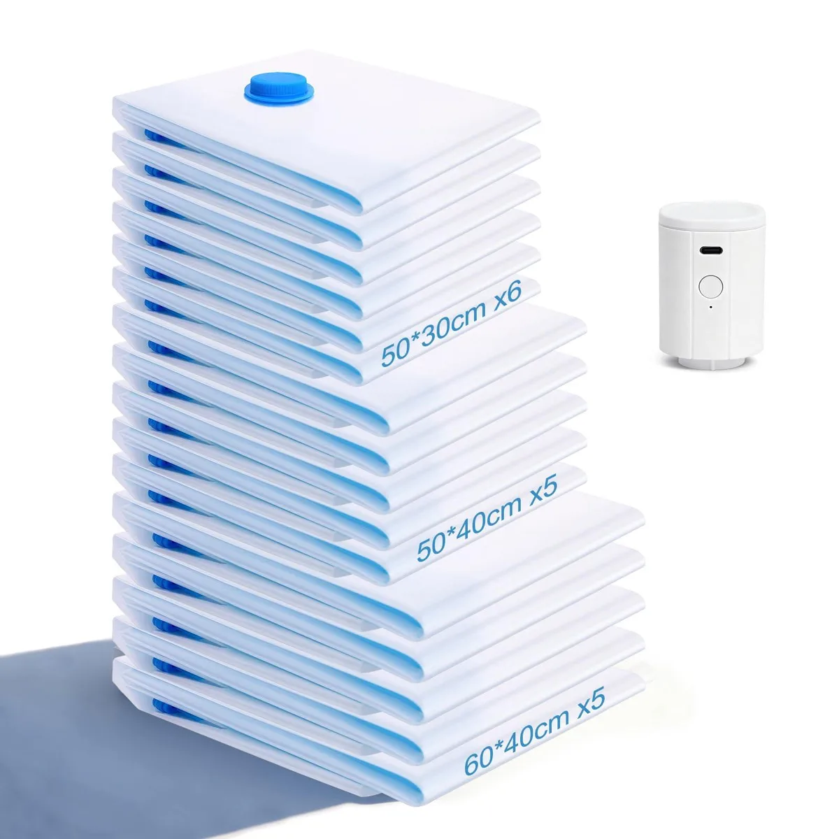 Set of 16 transparent vacuum bags with wireless pump and sealing clips