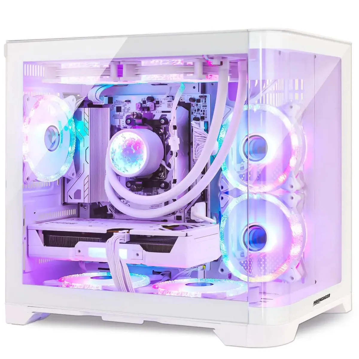 Hoengager Hoengager RX 9060 XT 16GB Gaming PC Ryzen 7 9700X 16GB DDR5 1TB 240mm AIO White — product photo