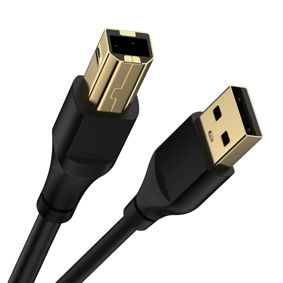 Black six-foot USB 2.0 cable with gold-plated Type A and Type B male connectors