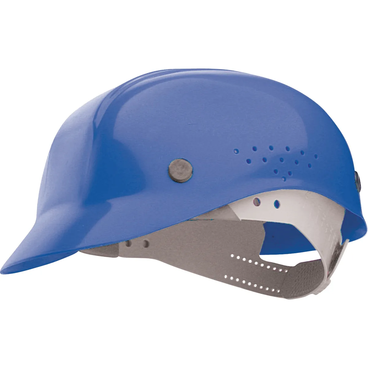 Navy blue polyethylene bump cap with front brim and ventilation holes