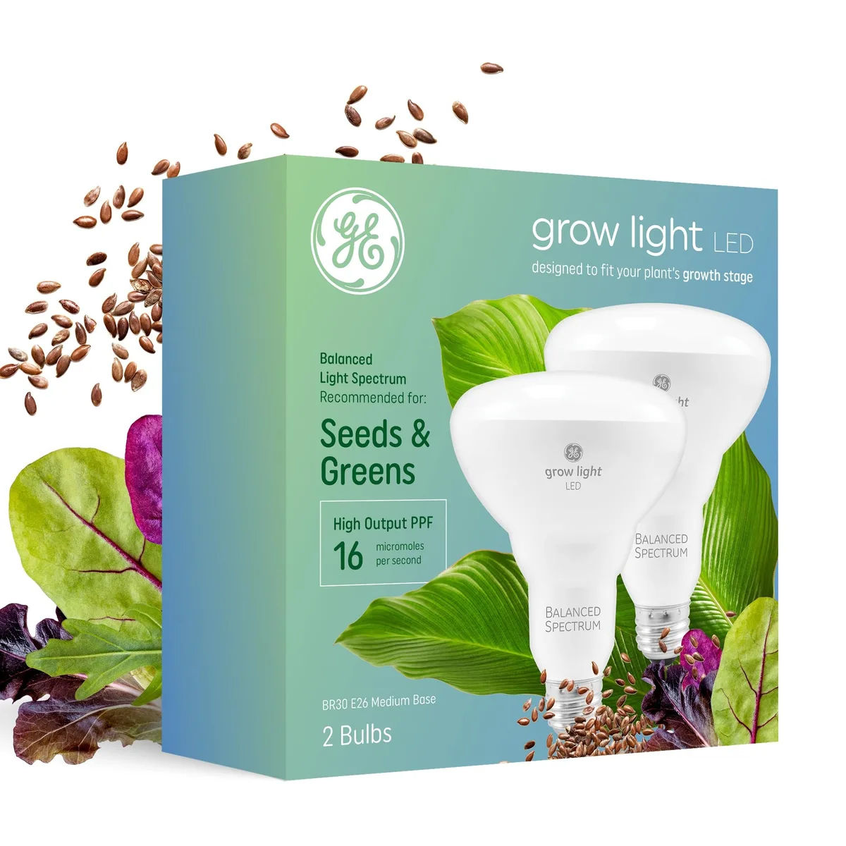 GE GE BR30 LED Grow Light Bulb 2 Pack 16 PPF 25000 Hours — product photo