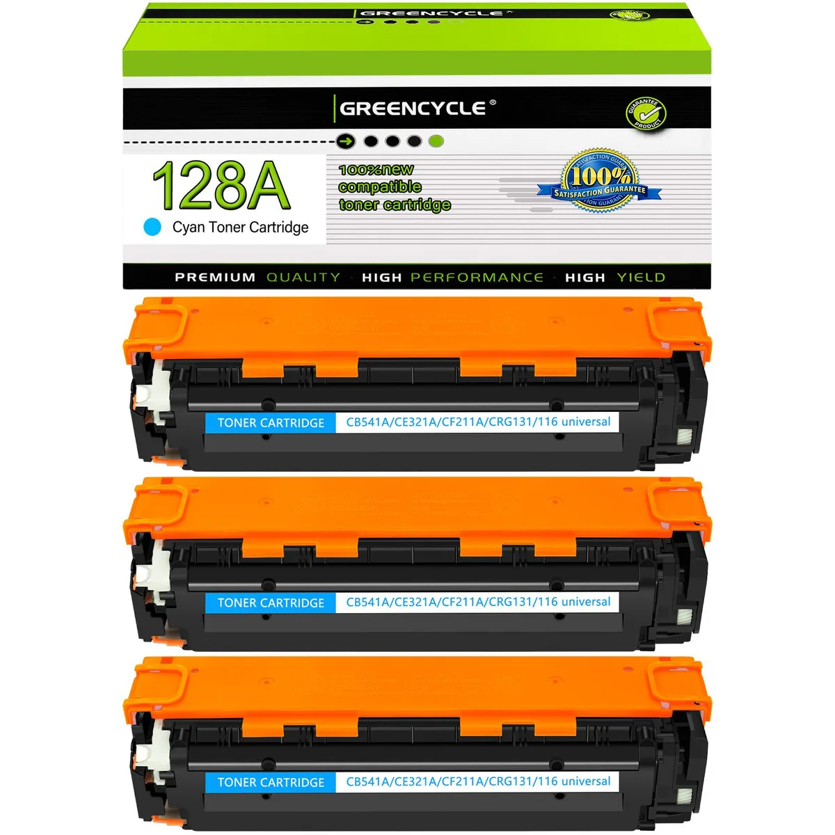 GREENCYCLE GREENCYCLE 3 Pack 128A Cyan Compatible Toner Cartridge — product photo