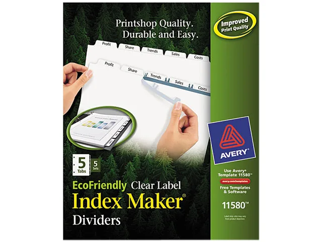 Avery Avery 11580 Clear Label Tab Dividers 5-Tab Letter 25 Pack card filing — product photo
