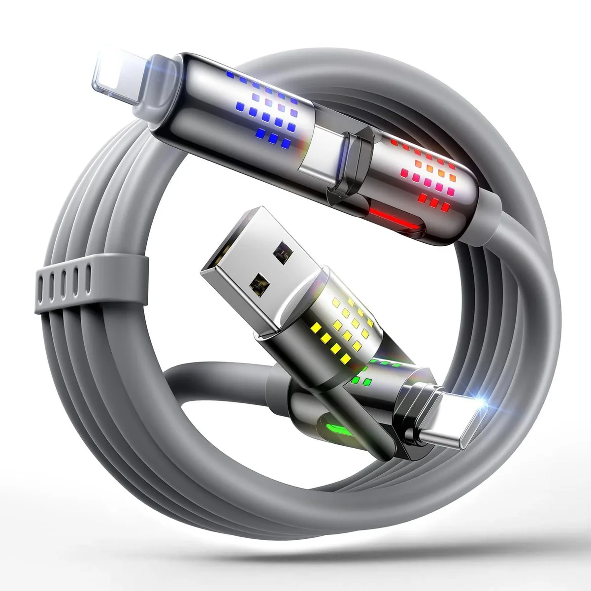 Chopmate Chopmate 4 in 1 Charging Cable 6.6FT MFi Certified Chubby USB A/C to C/Lightning with Light — product photo