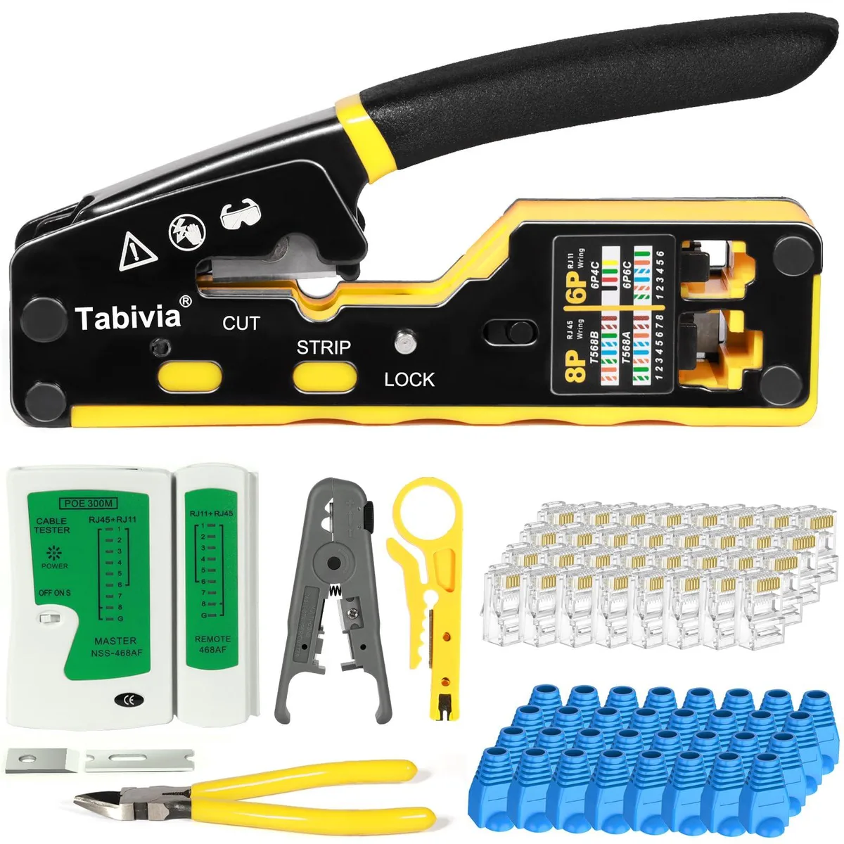  Zebra TA-003 RJ45 Crimp Tool Kit 50 Connectors Boots Tester — product photo
