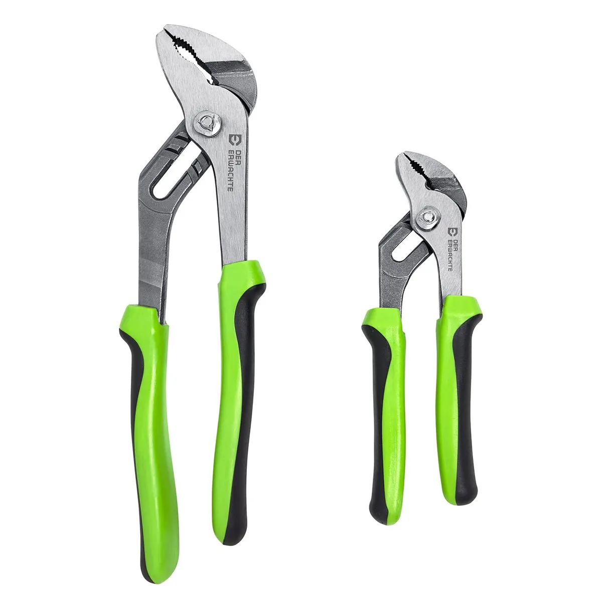 Two black groove-joint pliers, 6-inch and 10-inch, side by side