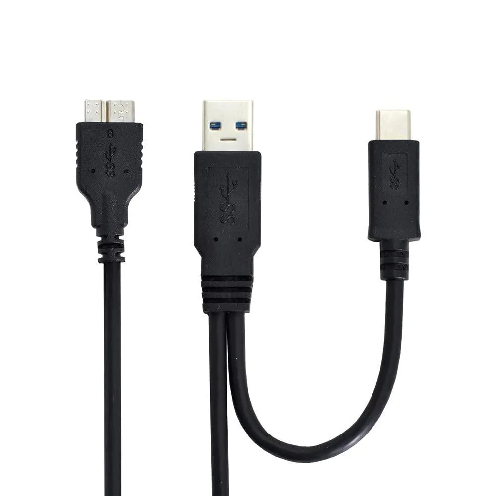 Metallic Y-cable with USB-C and USB-A plugs to Micro USB 3.0, 60 cm