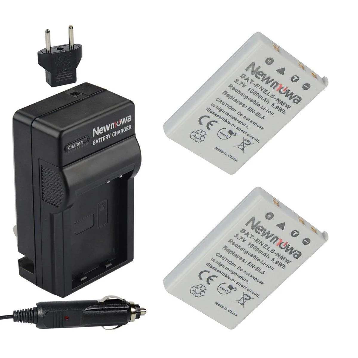  Newmowa EN-EL5 Li-ion Battery 1600mAh 2-Pack with Charger — product photo