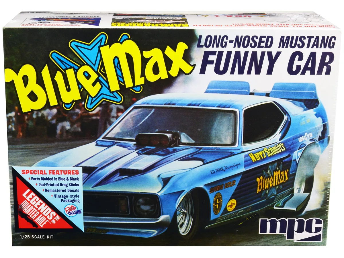 Mpc Mpc "Blue Max" Long Nose Mustang Funny Car 1/25 Scale Model Kit 110 Parts 426 HEMI — product photo