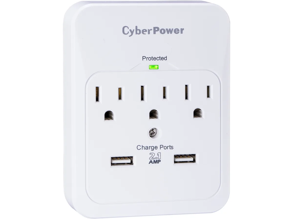 CyberPower CyberPower CSP300WUR1 Surge Protector 3 Outlets 2 USB 2.1A 600J — product photo