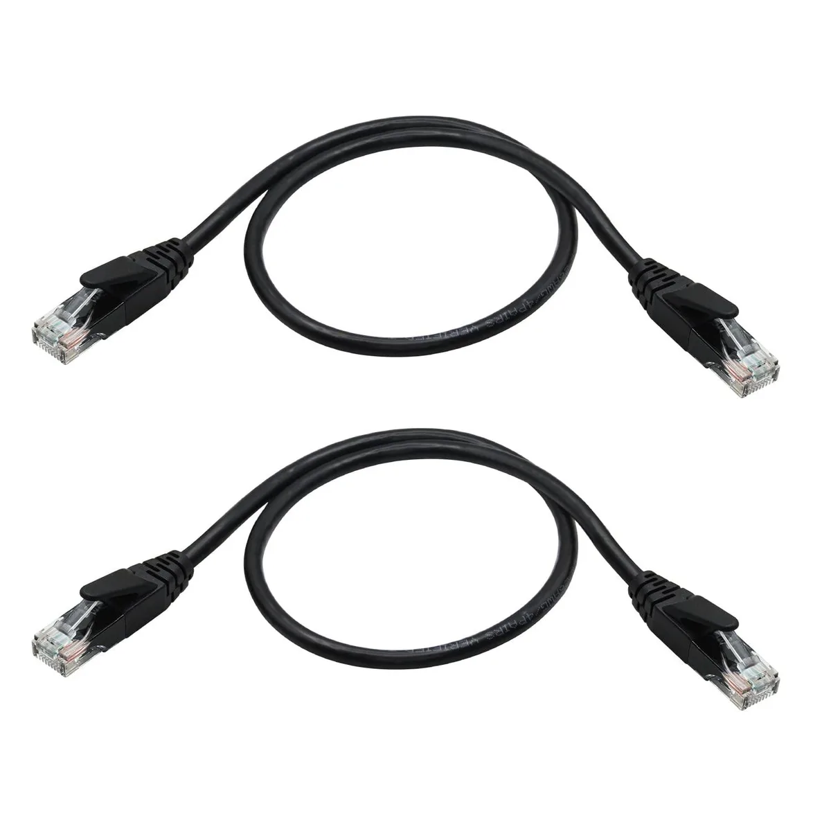 Two short flat Cat 6 patch cables with gold RJ45 plugs, 1.64 ft each