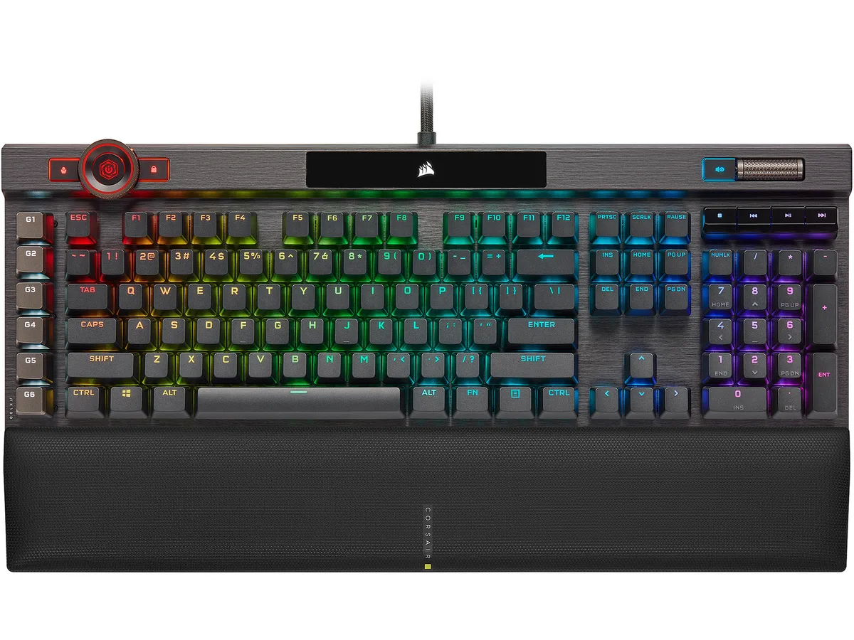 Corsair Corsair K100 RGB CH-912A014-NA gaming keyboard Cherry MX Speed Silver 44-zone LightEdge AXON 4000Hz polling — product photo