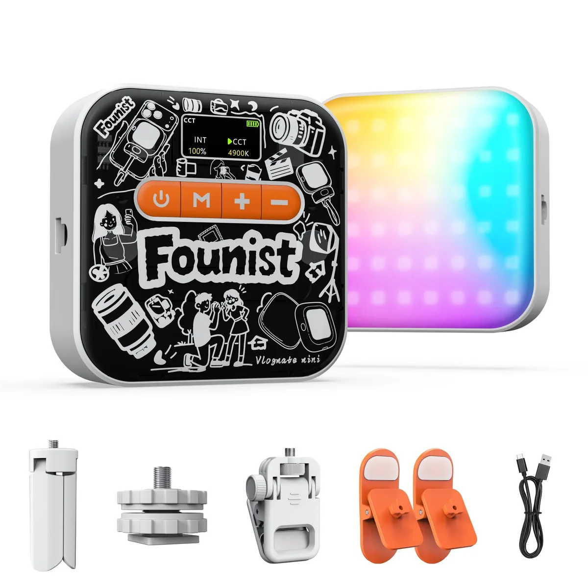  founist RGB Video Light 260121-1616-CA with Tripod &amp; Phone Clip — product photo