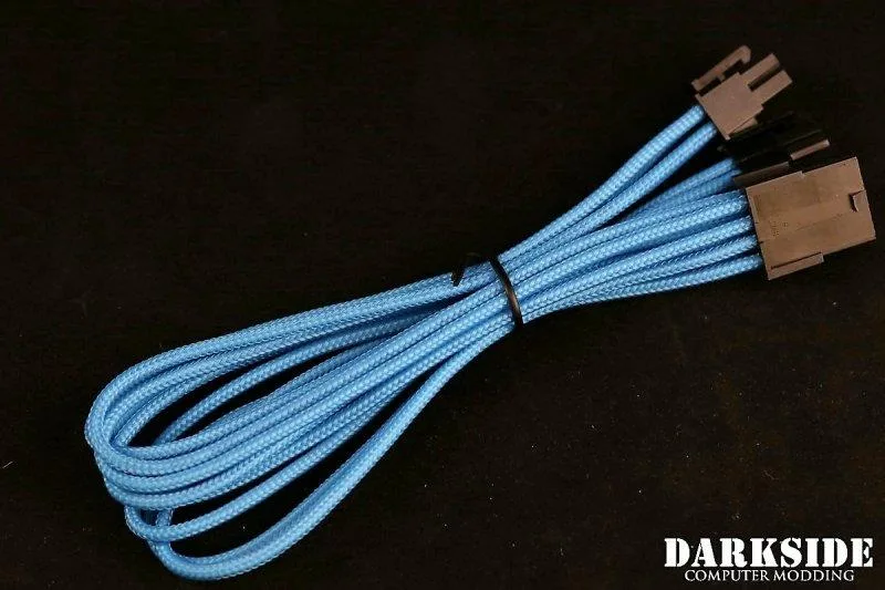 Darkside Computer Modding Darkside Computer Modding 4+4 EPS 12" 30cm HSL Single Braid Extension Cable Aqua Blue UV internal power cable — product photo