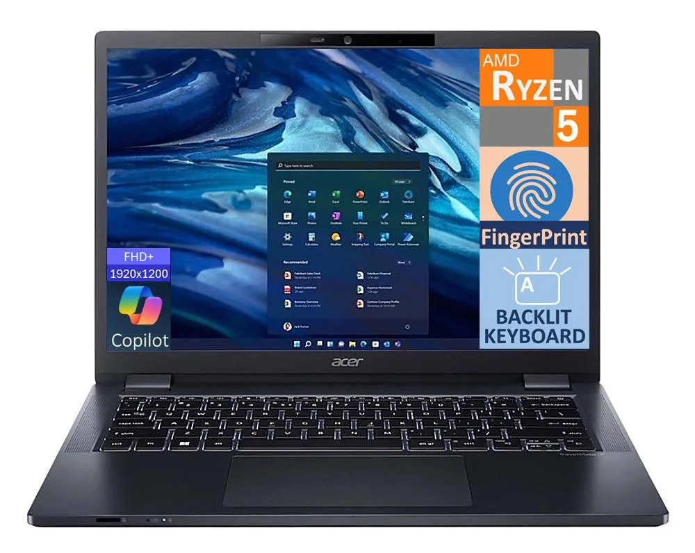 Acer America Acer America TravelMate P4 laptop 14.0" WUXGA Ryzen 5 PRO 6650U 16GB DDR5 512GB Radeon 660M Blue — product photo
