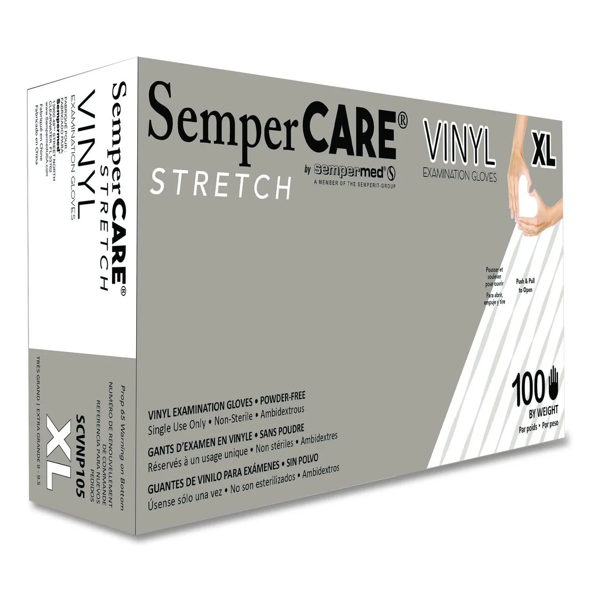 SEMPERMED SEMPERMED Stretch Vinyl Examination Gloves Powder-Free X-Large 5 mil 9.45" Cream 100/Box — product photo