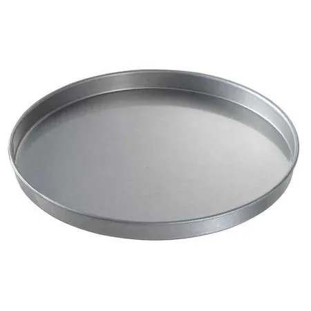 Silver aluminized steel round cake pan, 14 inch diameter, 1 inch deep, closed bead rim