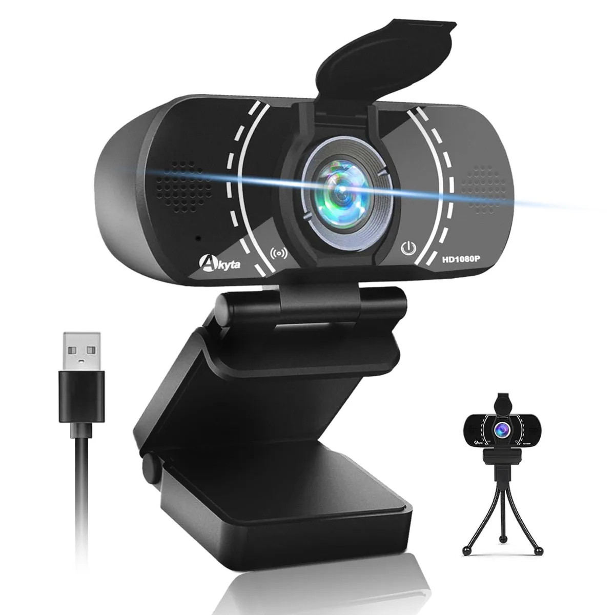  Akyta Webcam 1080p 30 fps 110° USB 2.0 3.0 tripod privacy cover noise-cancelling mic — product photo