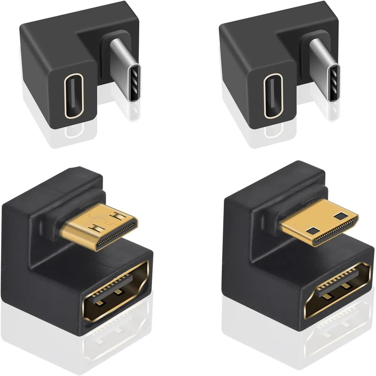 FLEANE FLEANE 180 Degree Mini HDMI to HDMI 2.1 & USB-C 10Gbps Adapter Set (4 Pack) — product photo