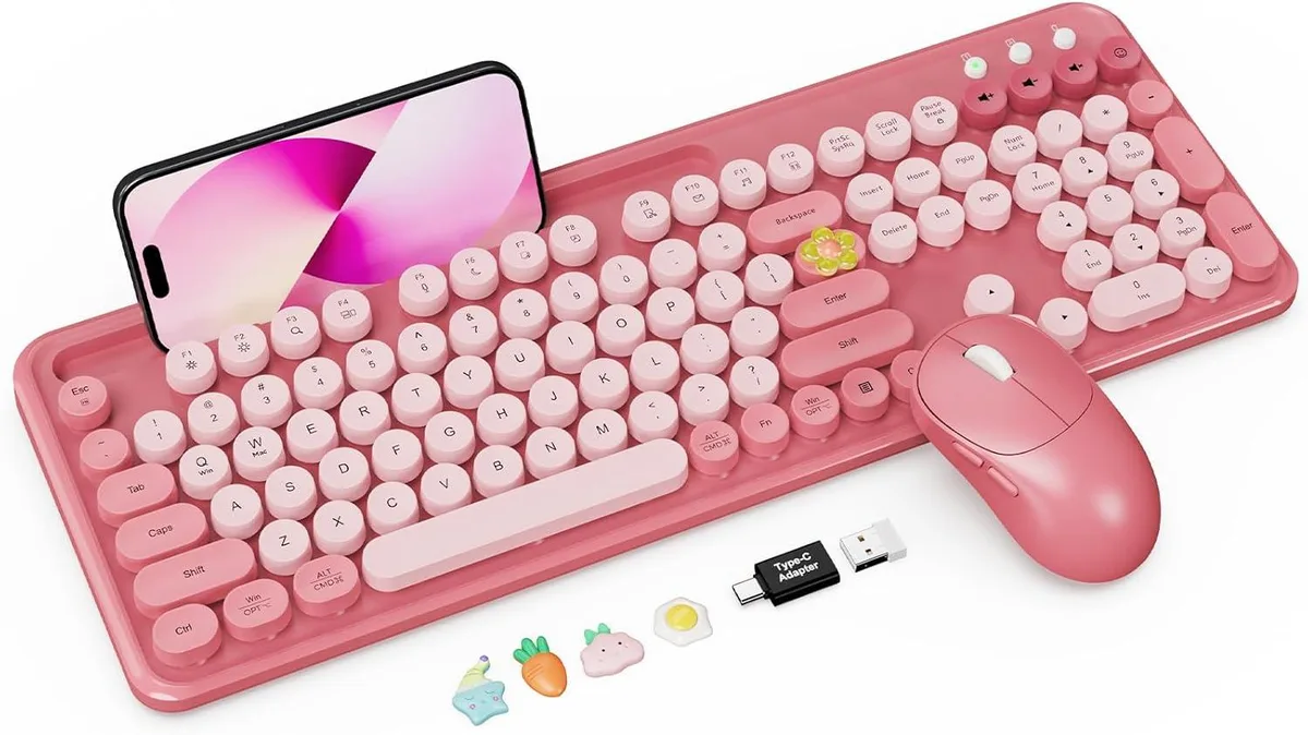 TUKO TUKO Wireless Keyboard and Mouse Combo Pink with Phone Holder — product photo
