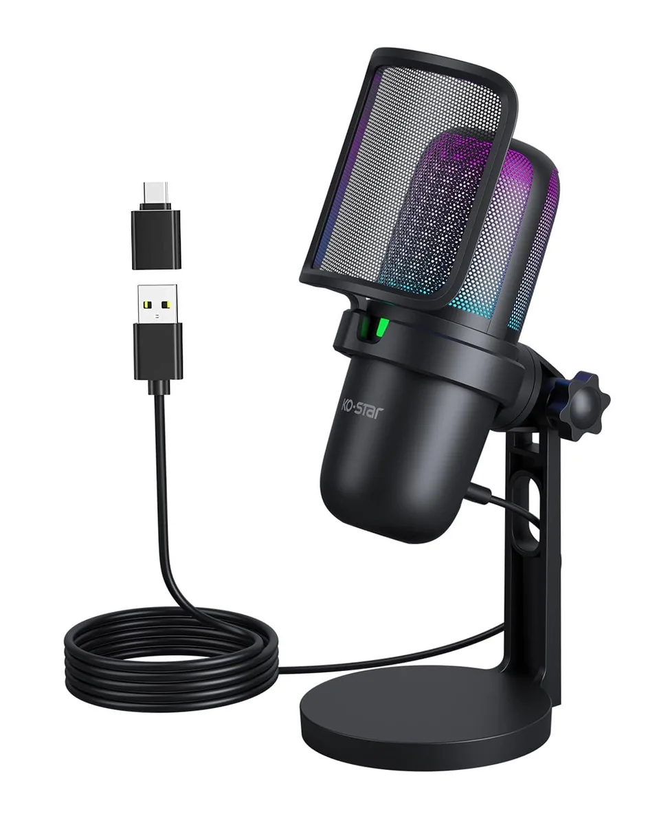  Ko-Star M-630S USB condenser microphone, 96 kHz/24-bit, cardioid, RGB, tap-to-mute, 3.5 mm jack, black — product photo