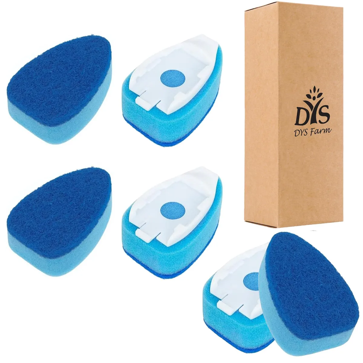 Six blue non-scratch sponge refills for dish wand handle