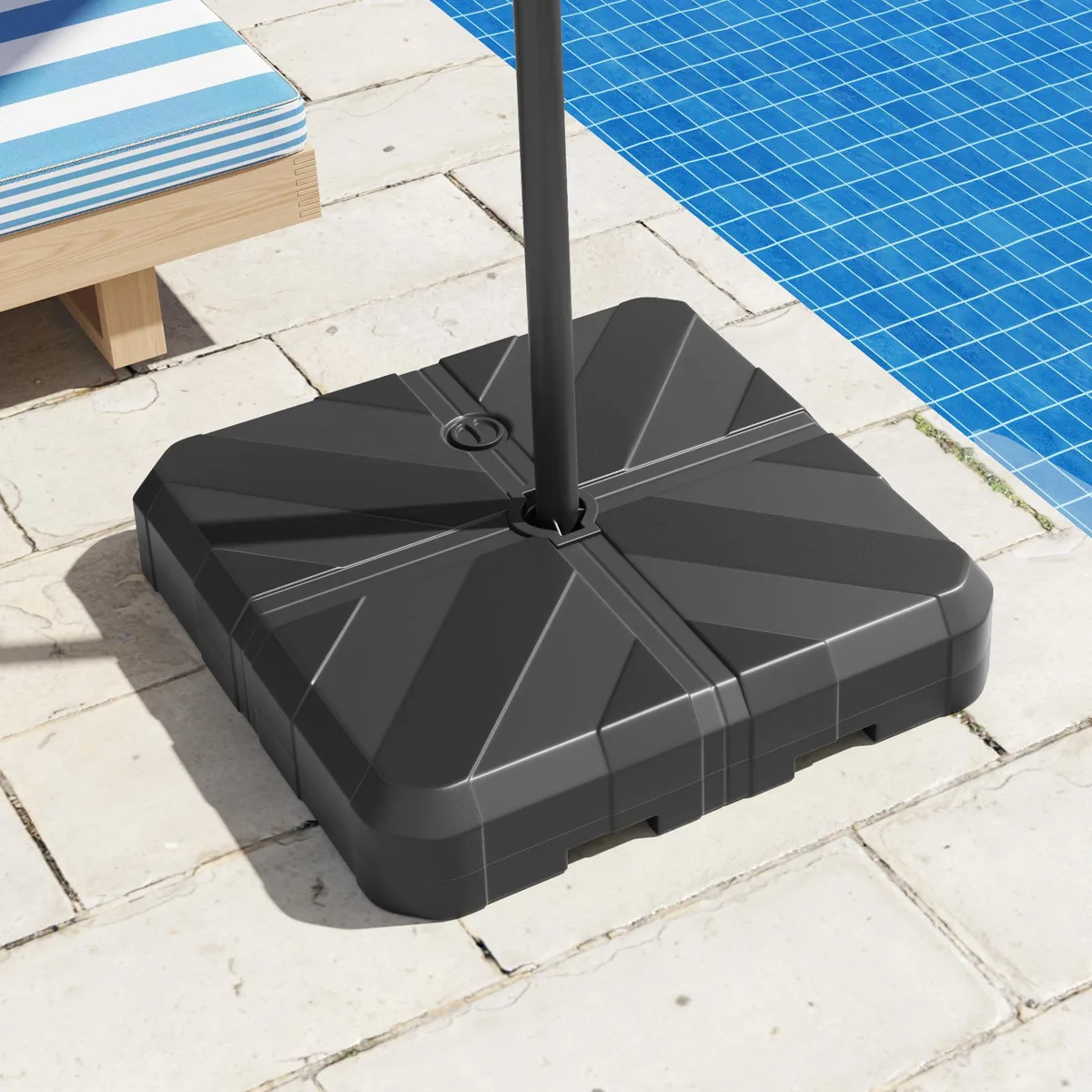 Black square umbrella base with cross bracket and cut-out handles