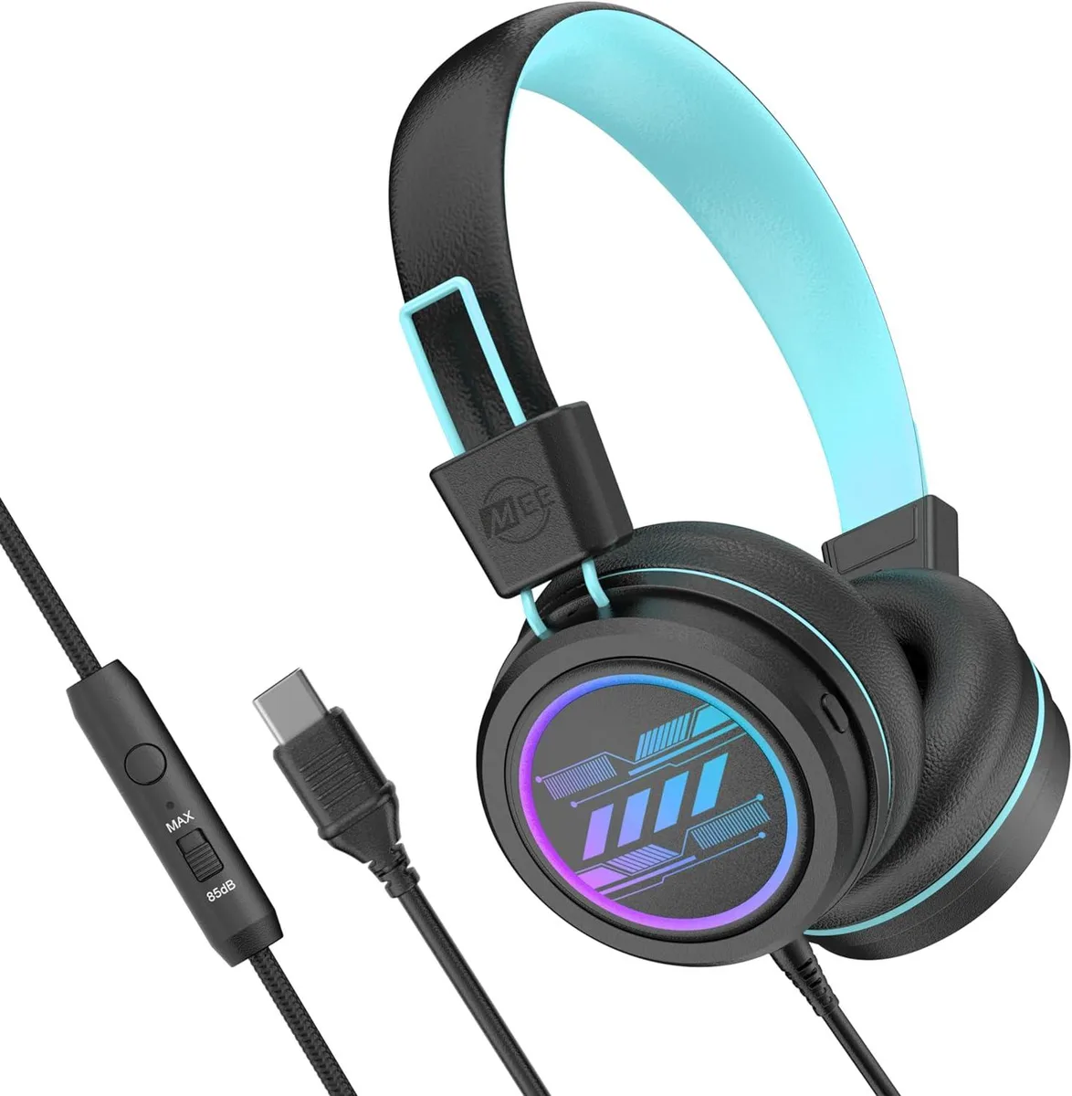 TUKO TUKO KidJamz KJ55 USB-C Headphones with LED Lights (Black) — product photo