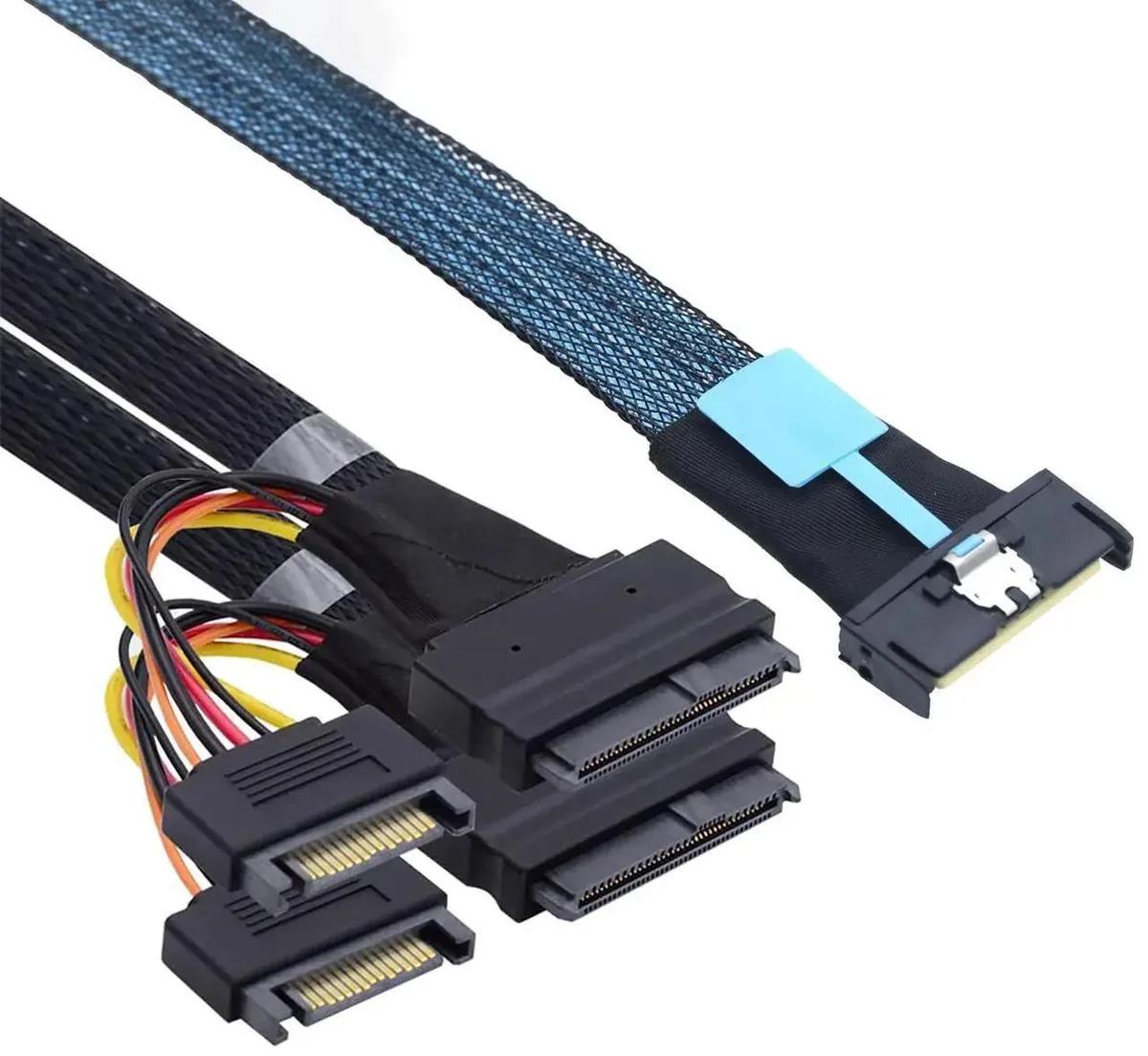 SMUGDESK SMUGDESK MCIO 8i 74pin to dual SFF8639 SAS cable 0.8m 15pin power — product photo