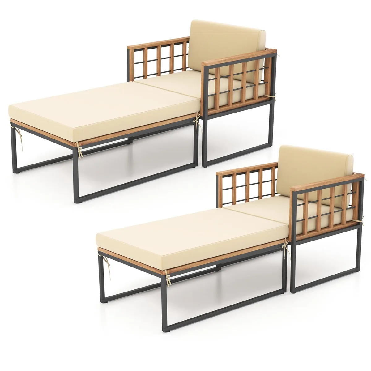 SlickBlue SlickBlue Acacia Wood Armchair &amp; Long Ottoman Set Beige 25x26x25 35x23x12.5 — product photo