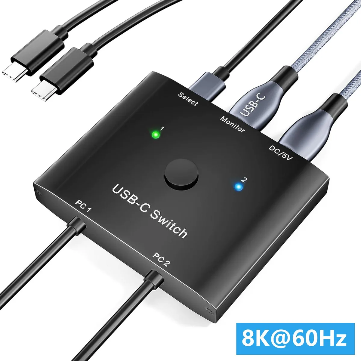 IHDAPP IHDAPP KC-C201B KVM Switch 2×USB-C 1×Monitor 8K60 4K120 20Gbps 100W PD 1.5m Remote — product photo