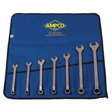 Seven bronze combination wrenches with 12-point box ends and 15-degree offset