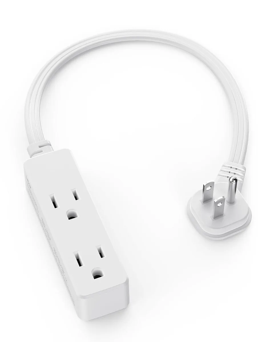  LitStar LXE01-MB-CP-1 1 ft Flat Plug Extension Cord 3 Outlets White 16/3 AWG 13A 1625W — product photo