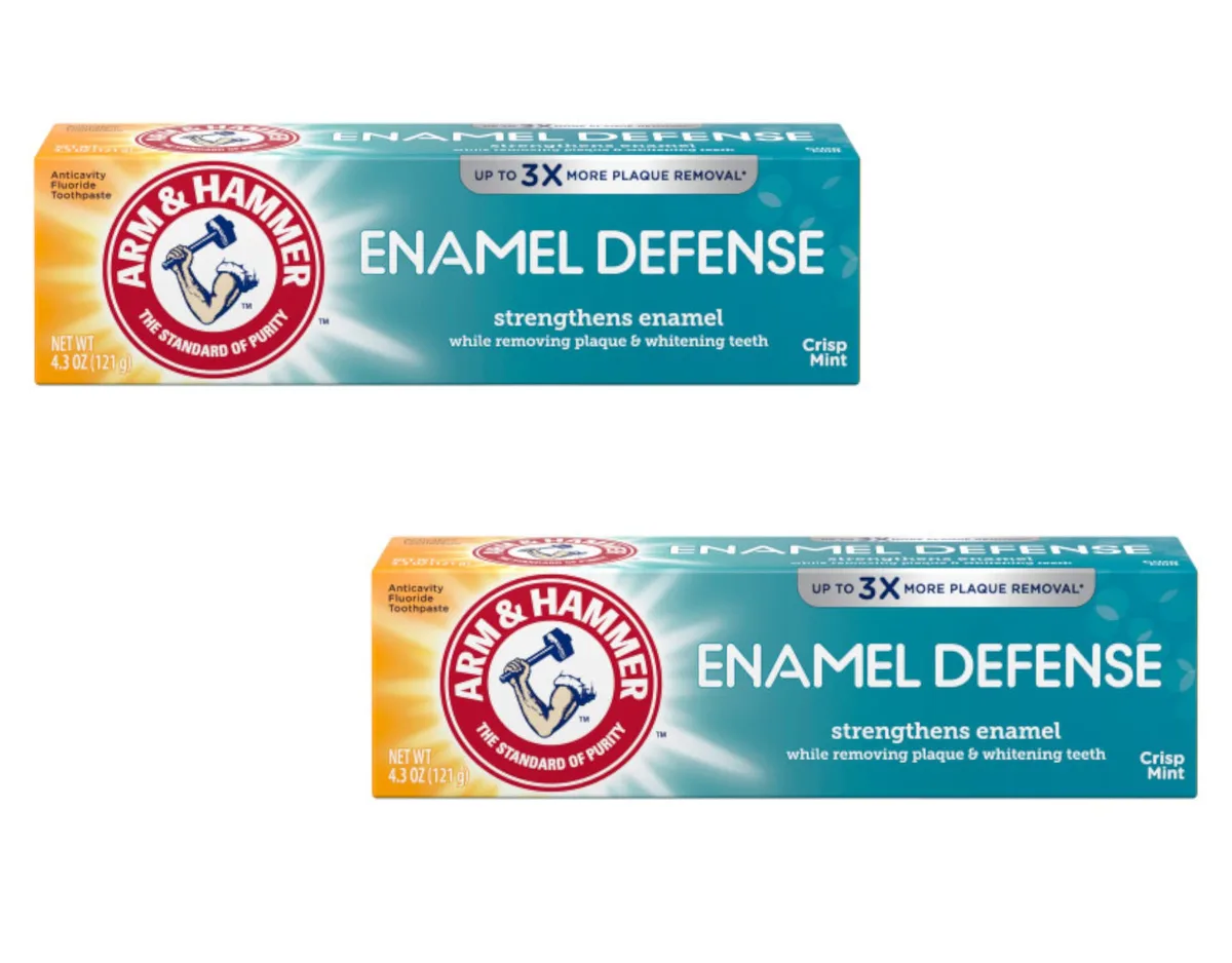Two white 4.3 oz toothpaste tubes in cardboard packaging