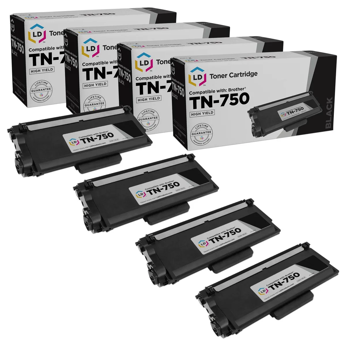 LD Products LD Products TN750 High Yield Black Toner Cartridge 4-Pack — product photo