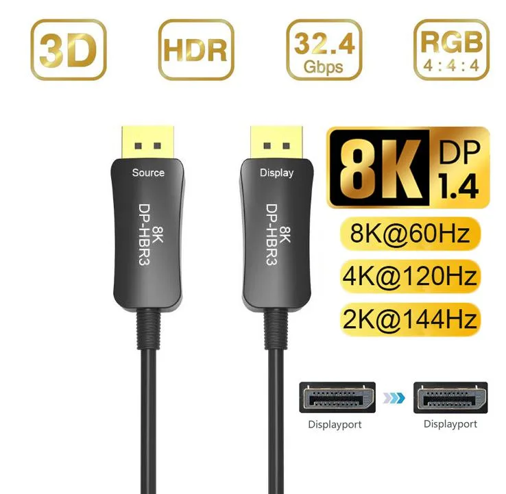 Jansicotek Jansicotek 8K Fiber DisplayPort Cable 164 ft DP 1.4 32.4 Gbps — product photo