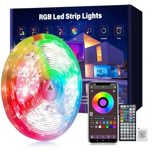Orange 50-foot LED strip light with 180 lamps on a reel