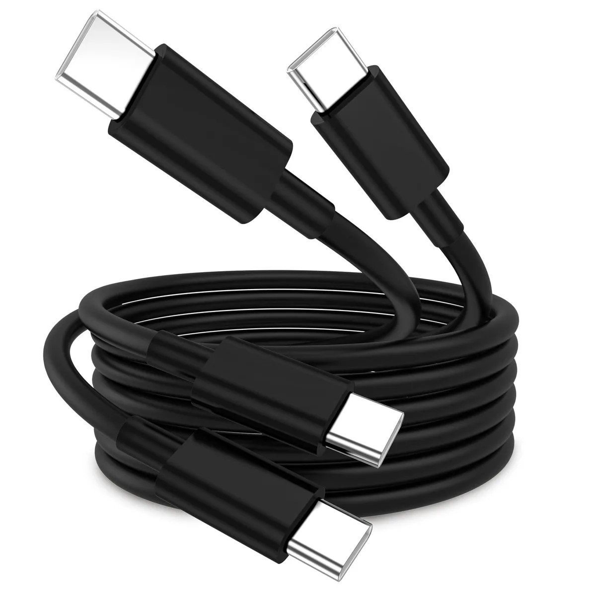 Two black USB-C to USB-C cables, six feet long, male-to-male connectors
