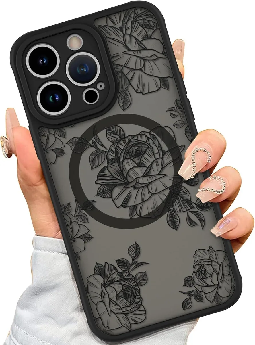 TAURKENAM TAURKENAM iPhone 15 Pro Case MagSafe Black Flower — product photo