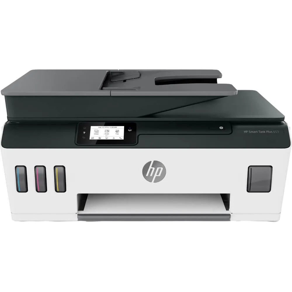 White rectangular all-in-one printer with refillable ink tanks visible on the front right side