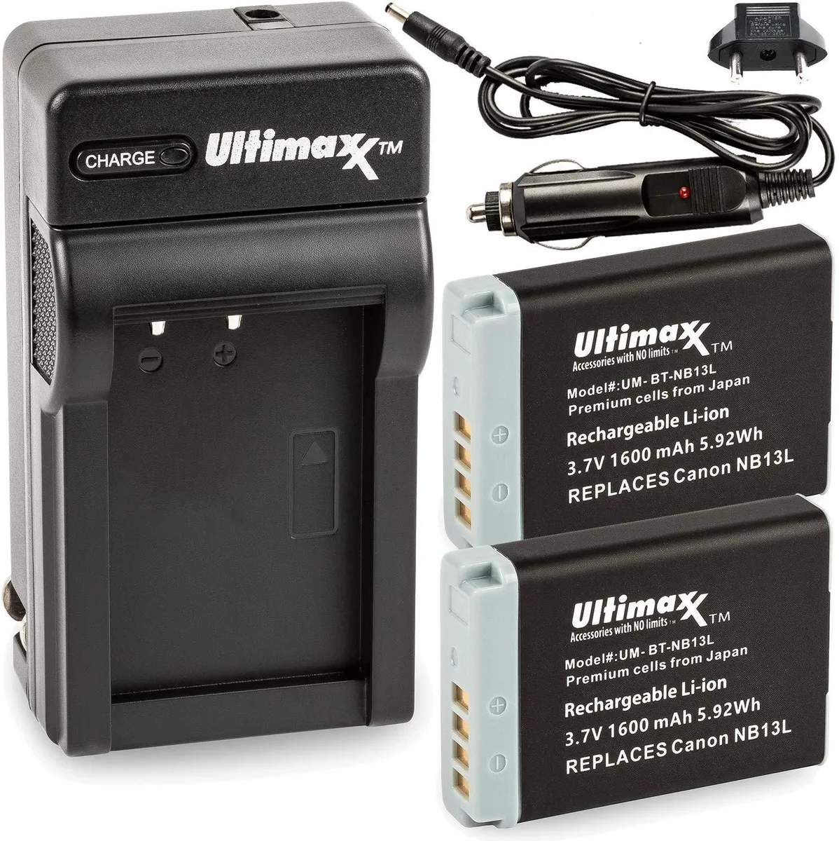 Ultimaxx Ultimaxx NB-13L 1600mAh 3.7V 5.92Wh twin pack with charger — product photo