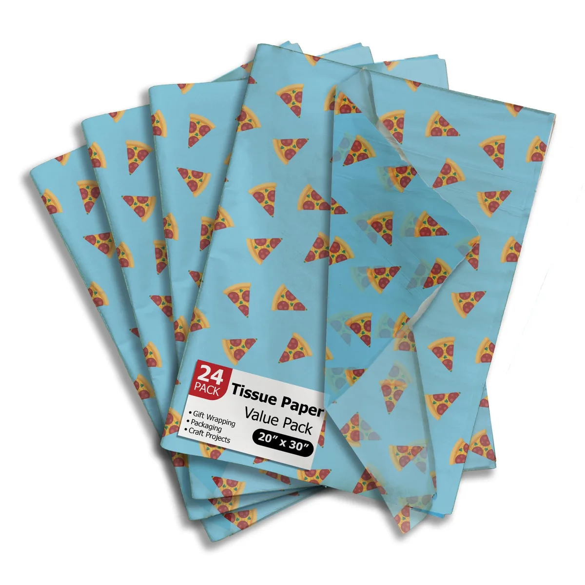 Stack of 24 pizza-patterned tissue sheets 20 x 30 inch