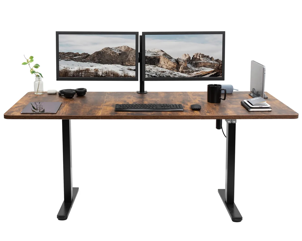 VIVO VIVO Electric Standing Desk 71 x 30 Vintage Brown Black Frame — product photo