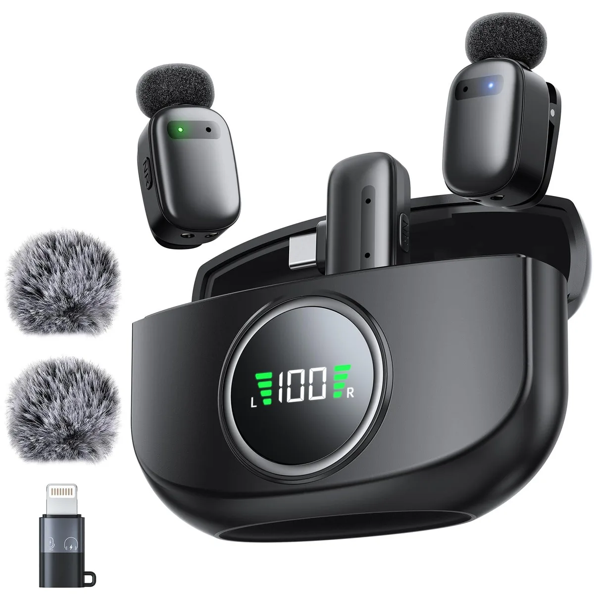  Pnitri LM01 Wireless Mini Lavalier Microphone Dual Clip-On 30H Charging Case — product photo