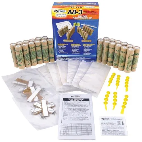 Estes Estes A8-3 Engine Bulk Pack 24 engines 30 igniters 75 wadding sheets — product photo