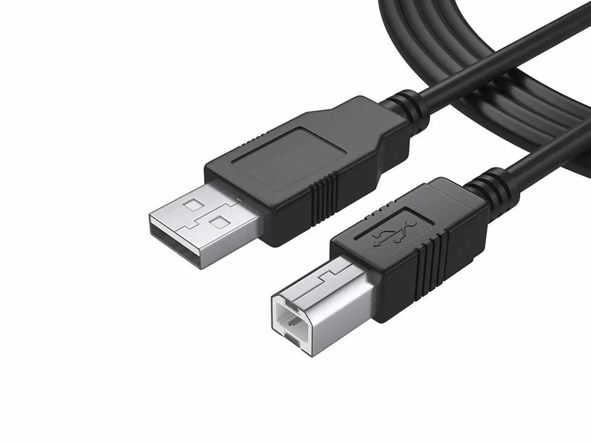 Black USB 2.0 Type-A to Type-B printer cable, 6ft