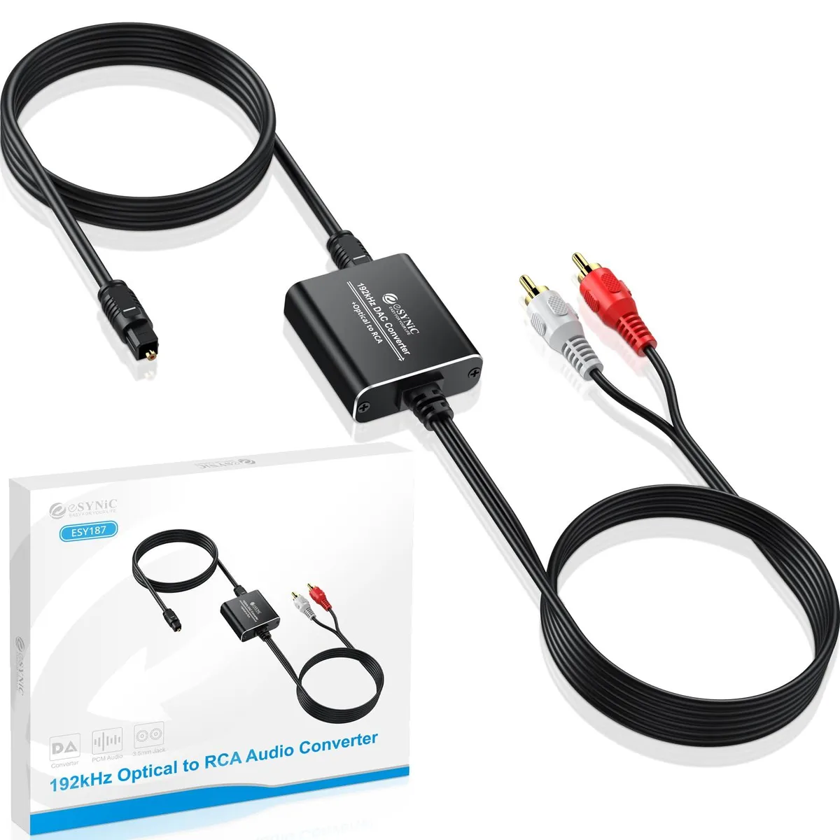 SYSONIC Optical to RCA Converter-K 192kHz 7ft toslink digital optical audio cable — product photo