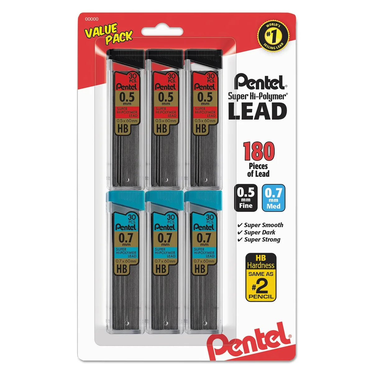 Pentel of America, Ltd. Pentel of America, Ltd. C257BPHB6 Super Hi-Polymer Lead Refills 0.5 mm 0.7 mm 180 pcs — product photo