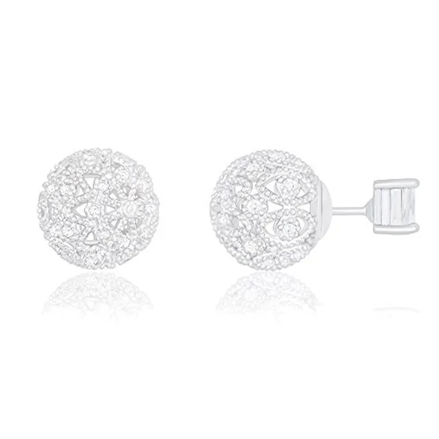 ORROUS &amp; CO ORROUS &amp; CO 18k White Gold Plated CZ Princess Cut Reversible Ball Stud Earrings 0.50ct — product photo