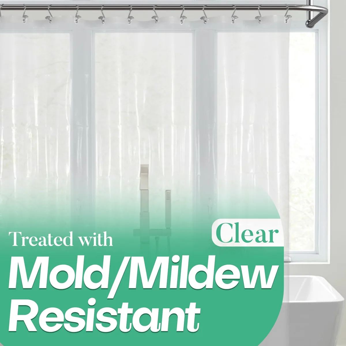 Clear PEVA shower liner 72x72 with three bottom magnets and 12 metal grommets